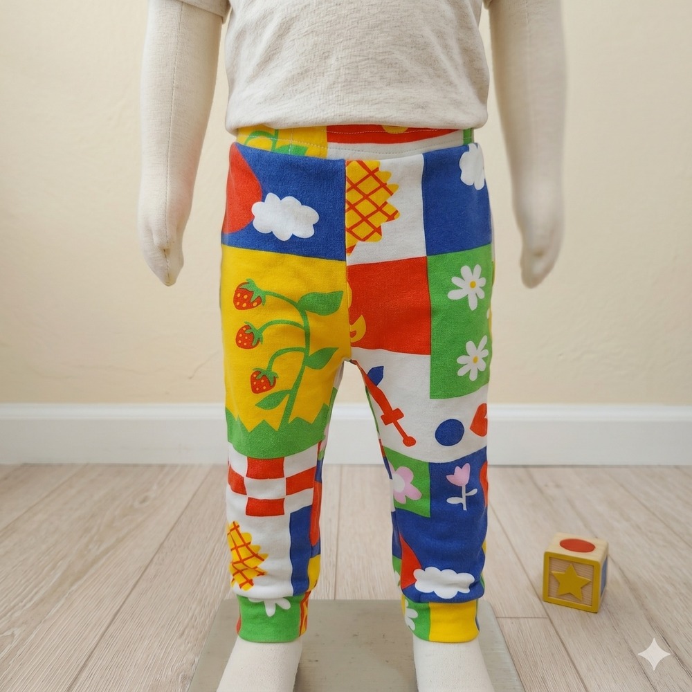 Nooworks Pants Kids 1 Year Multi-Color Patchwork Graphic Print Kidcore Indie
